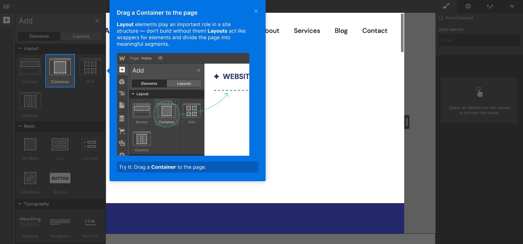 Webflow 드래그 앤 드롭 편집기