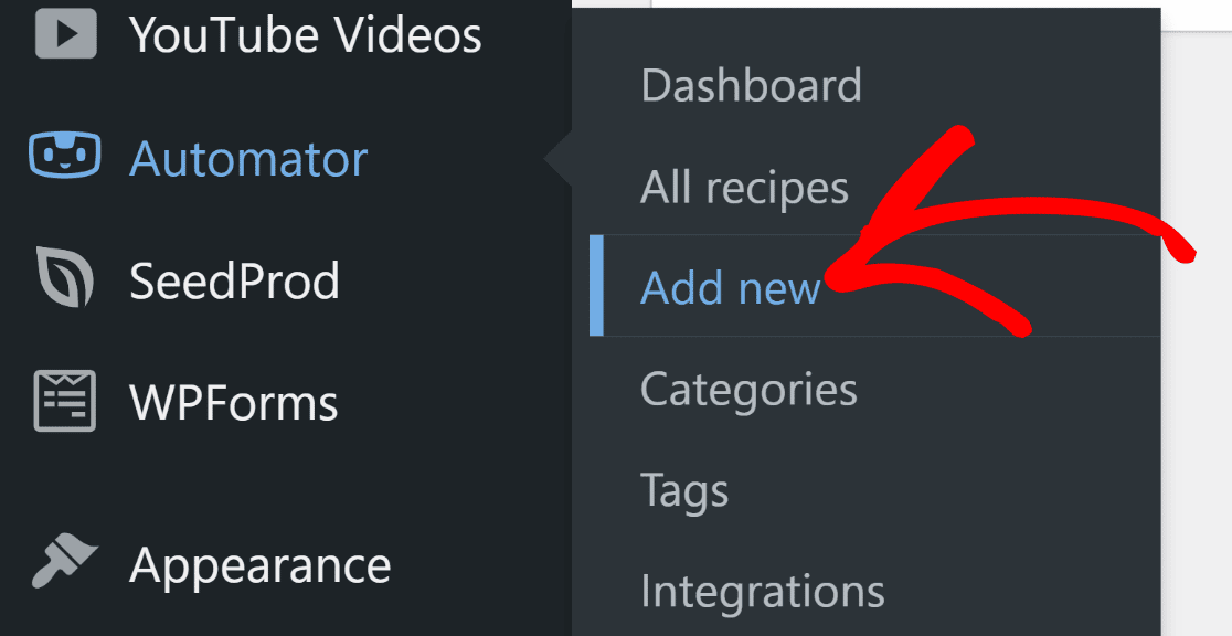 Add new recipe in automator