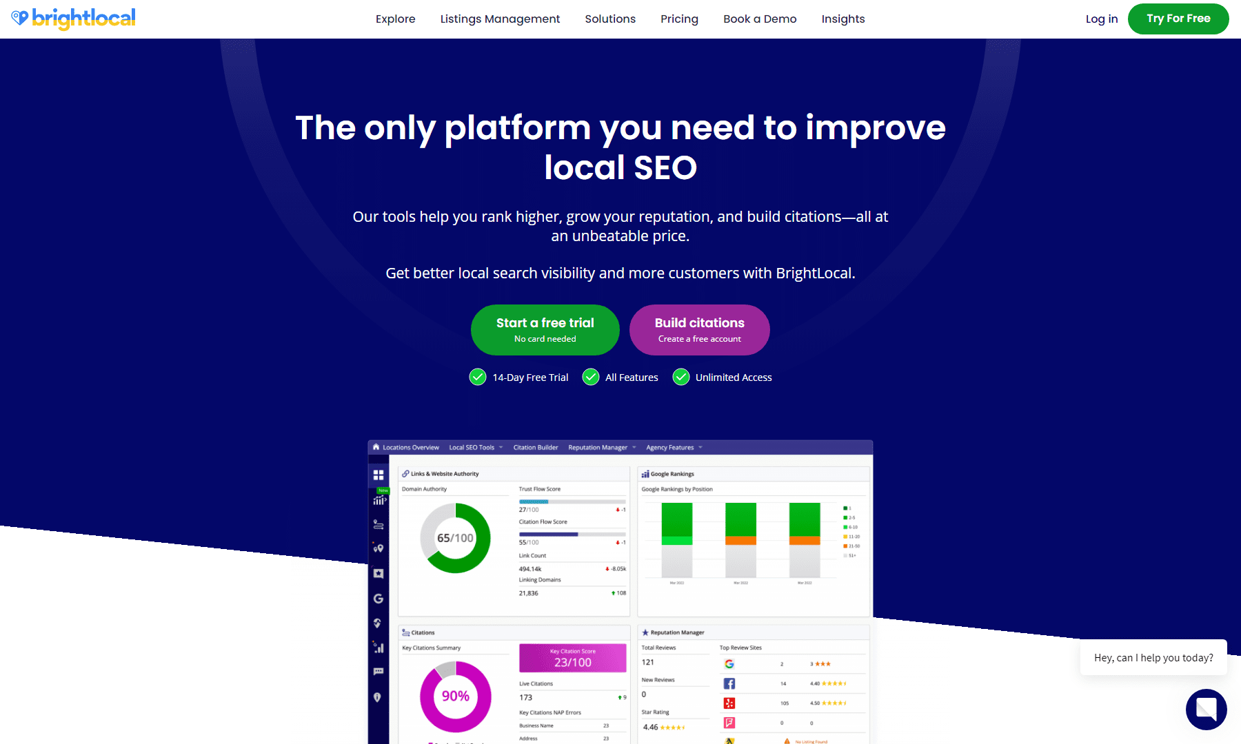 página inicial brightlocal março de 2023