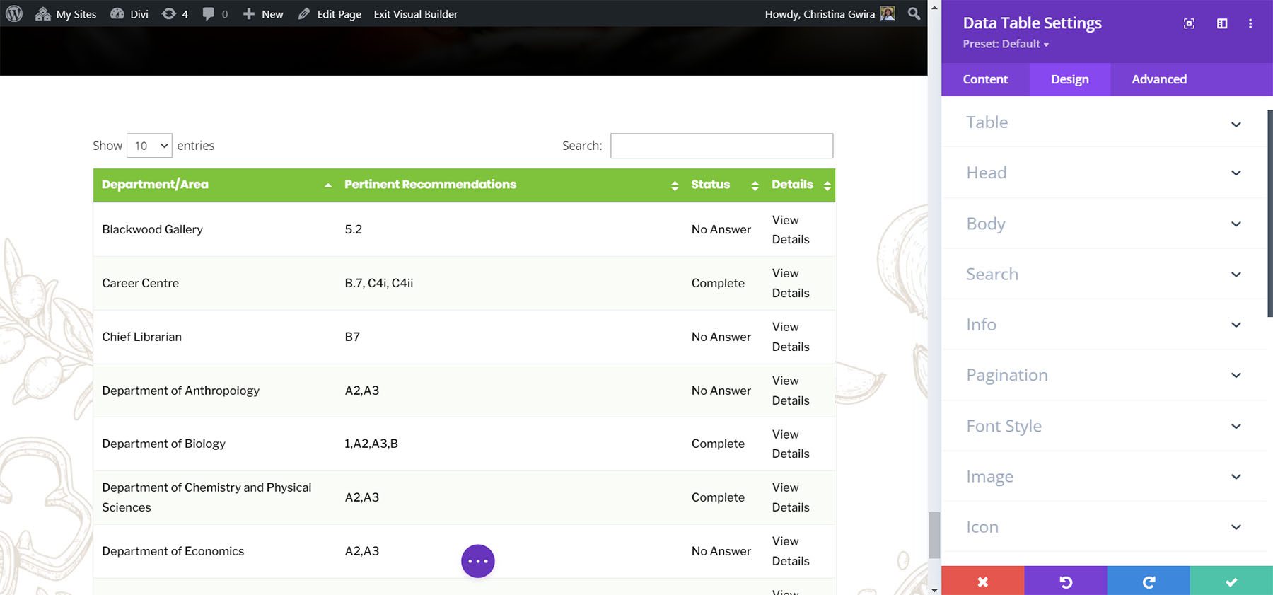 โมดูล DiviFlash: ตารางข้อมูล