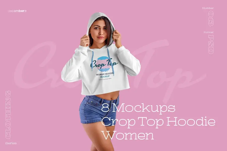 8 Frauen Crop Top Hoodie Mockups -