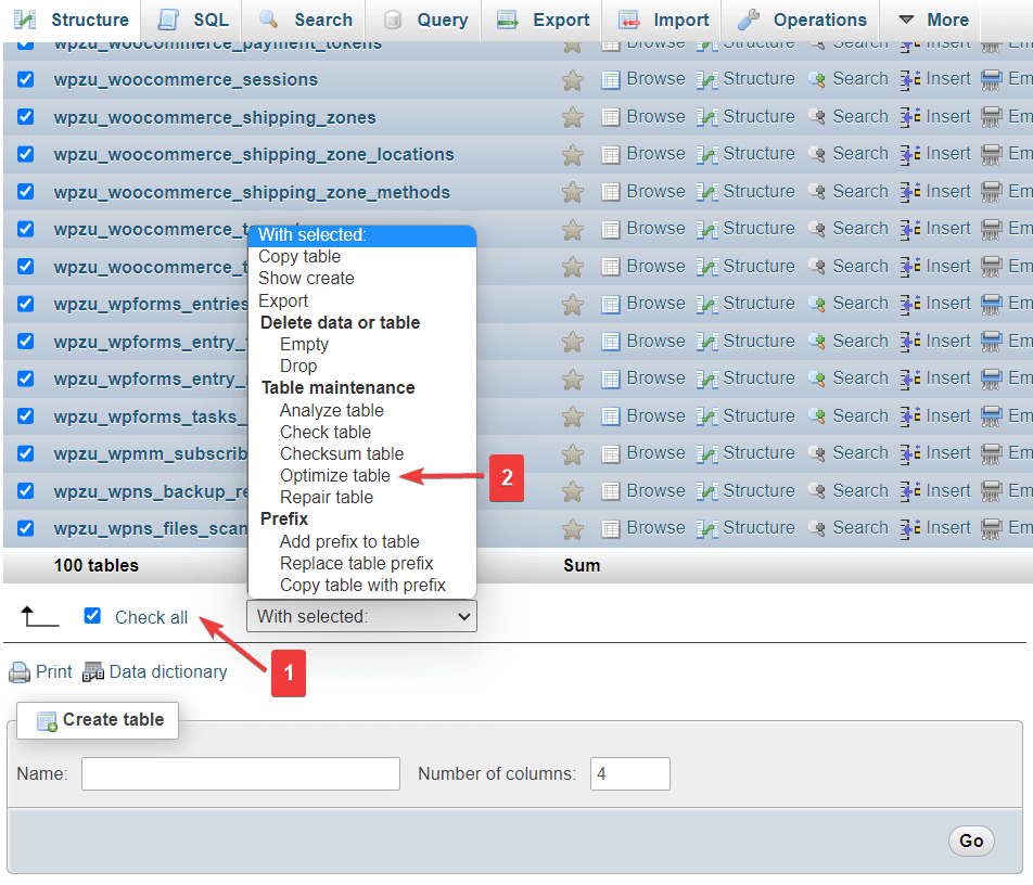 wordpress phpmyadminでテーブルを最適化する