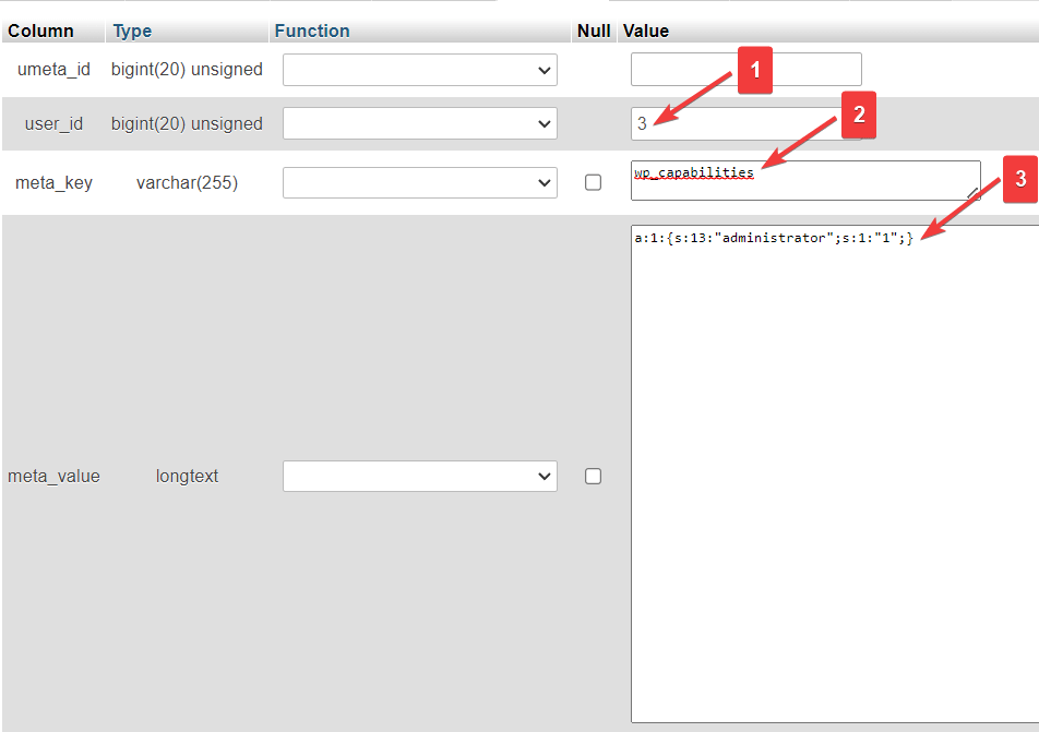 phpmyadmin でユーザーのメタディスクリプションを編集する