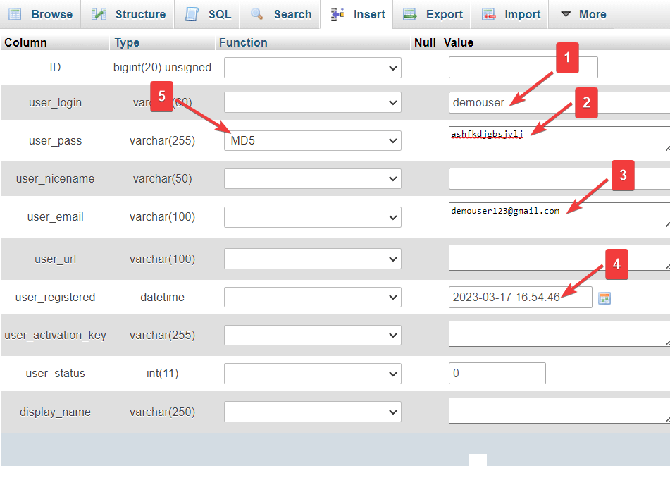 phpmyadmin データベースにユーザーを追加する