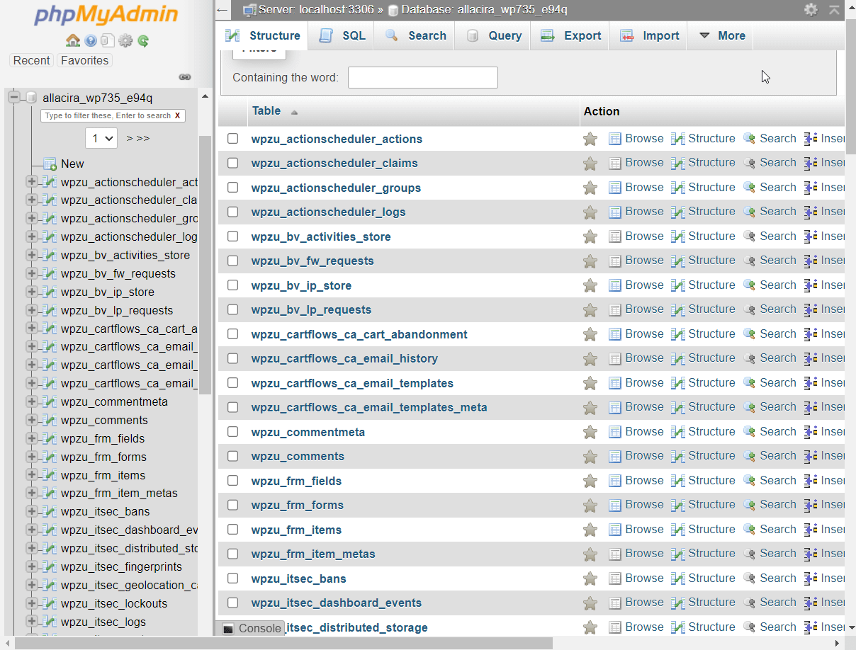 ワードプレス phpmyadmin データベース