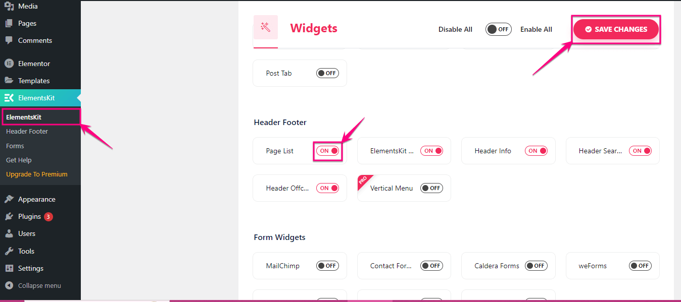 Włącz listę stron, aby dodać listę stron w WordPress