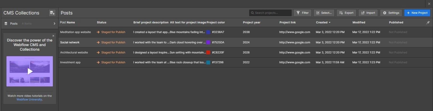 Webflow コンテンツ管理システム