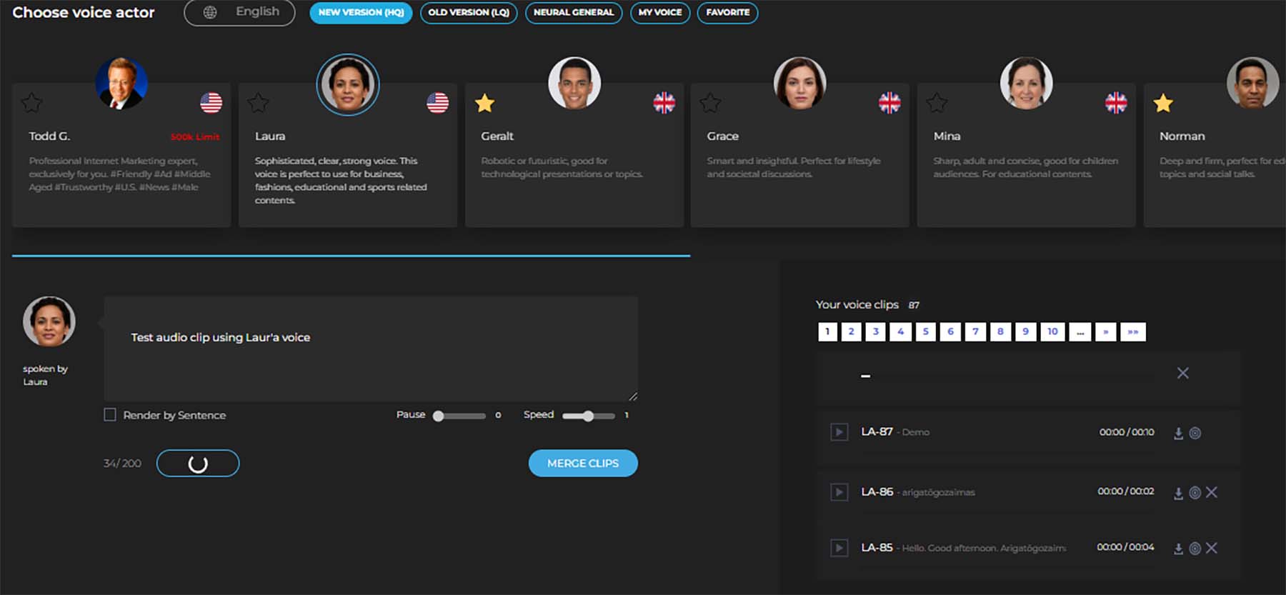 Synthesys KI-Sprachgenerator-Dashboard