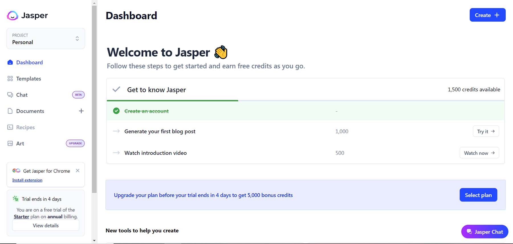 Jasper AI ダッシュボード