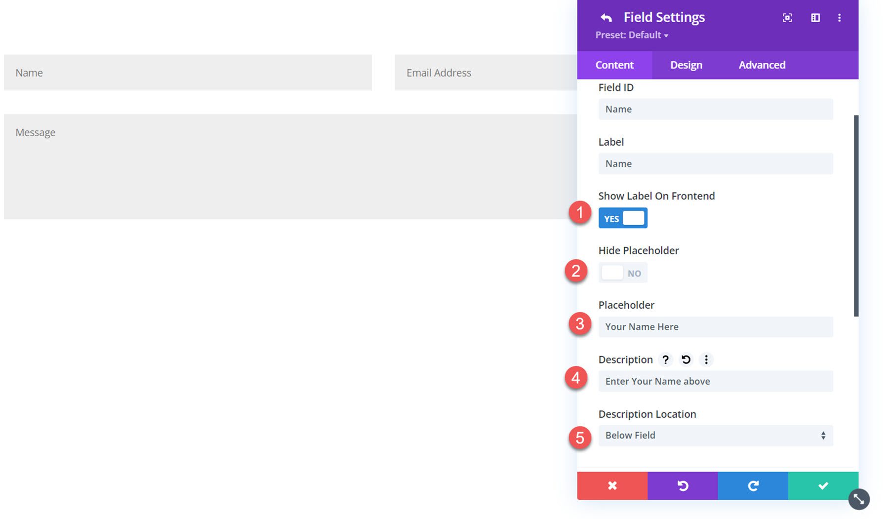 Plugin Divi Evidenzia le impostazioni del campo dell'assistente del modulo di contatto Divi