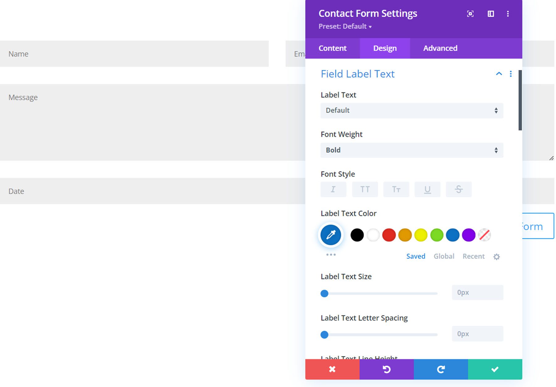 Plugin Divi Evidenzia il testo dell'etichetta del campo dell'helper del modulo di contatto Divi