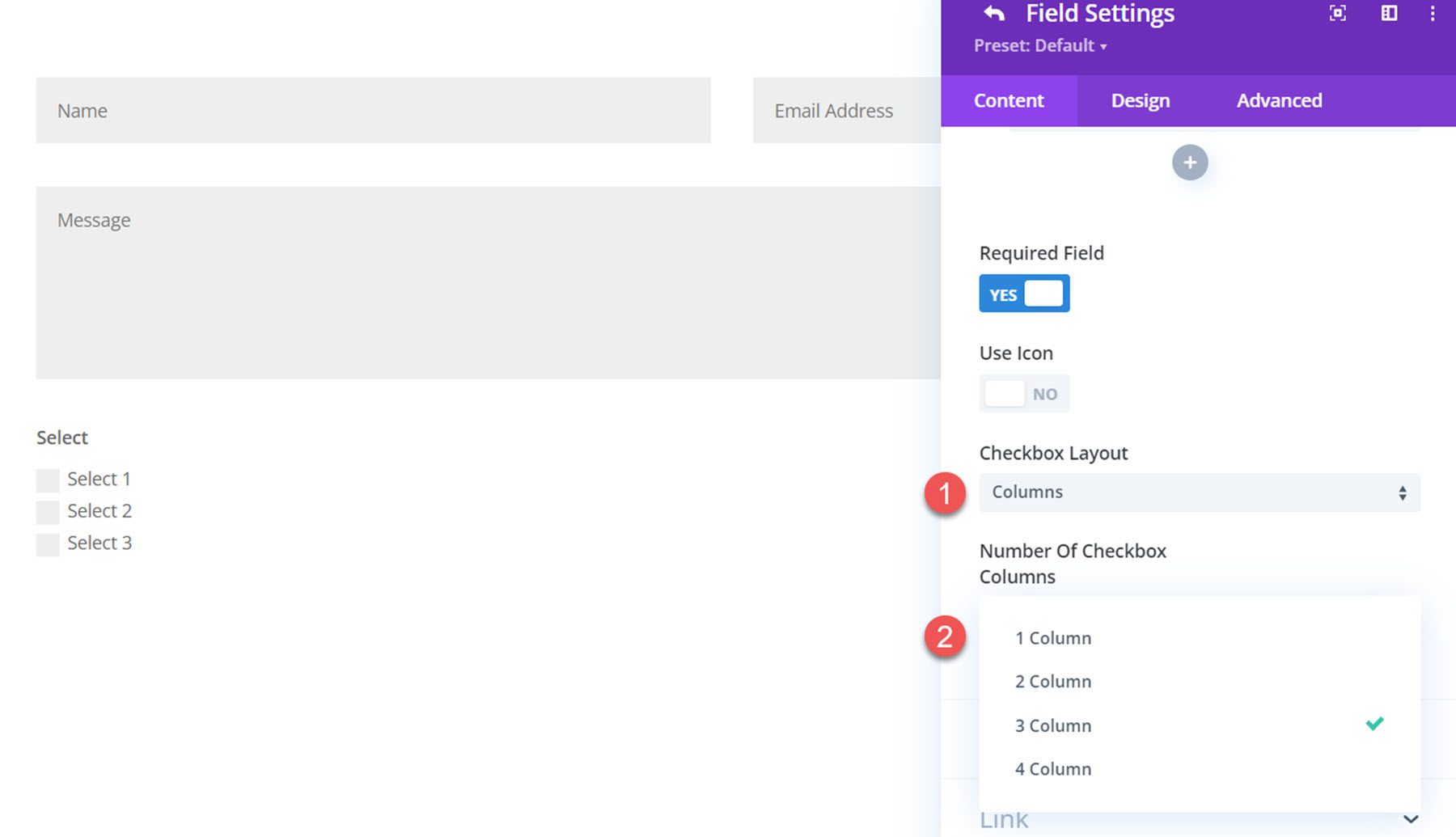 Divi Plugin Highlight Divi Contact Form Helper Checkbox أعمدة