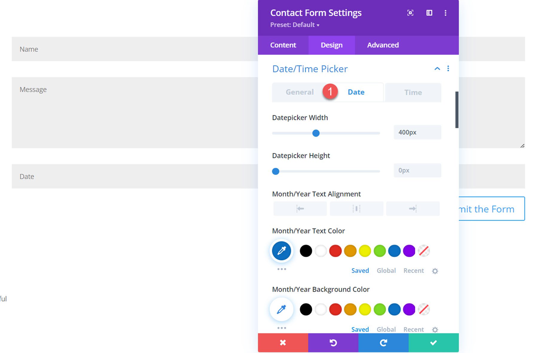 Divi Plugin Highlight Divi Contact Form Helper إعدادات التاريخ