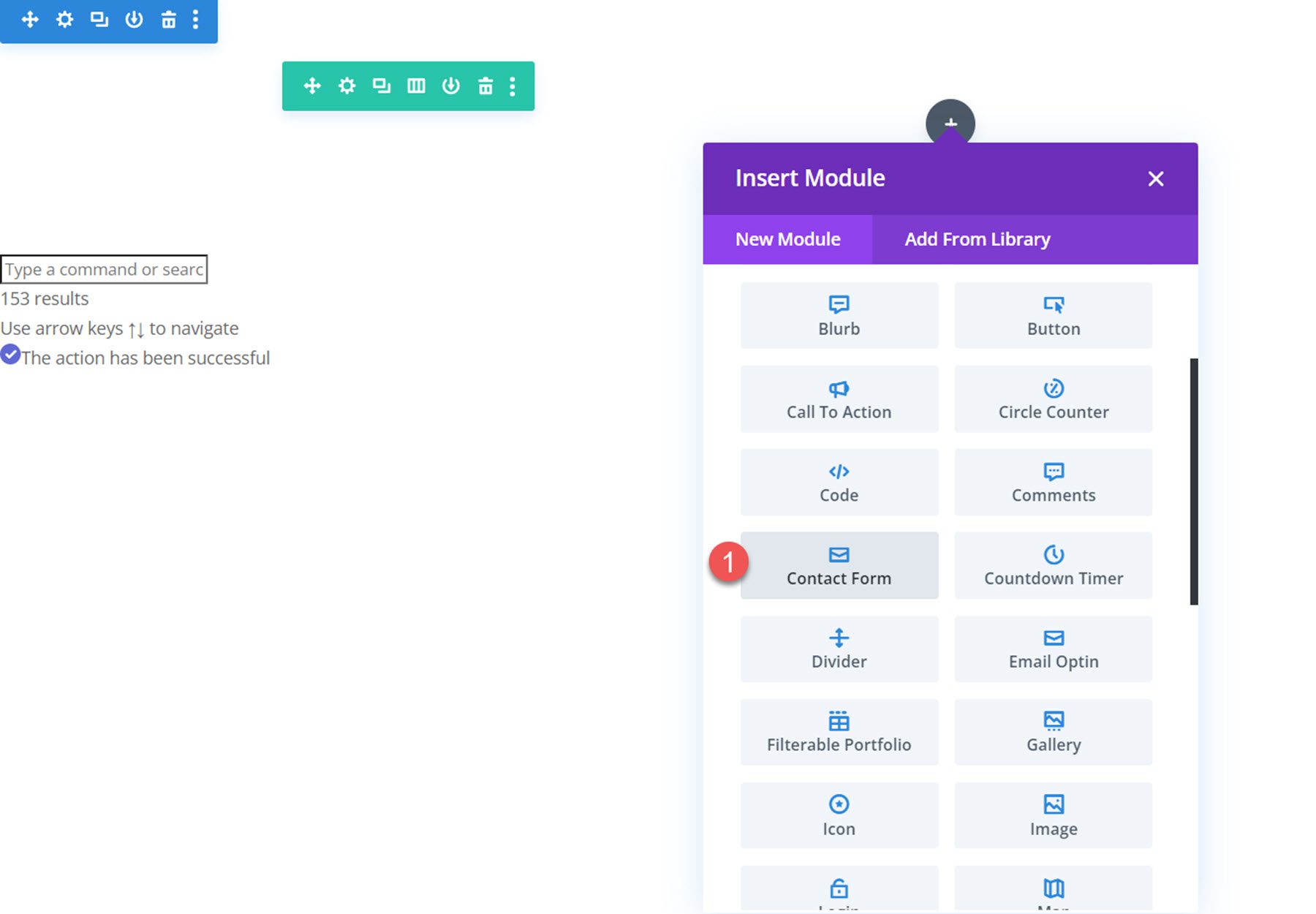 Plugin Divi Mettez en surbrillance le module d'insertion de l'assistant de formulaire de contact Divi