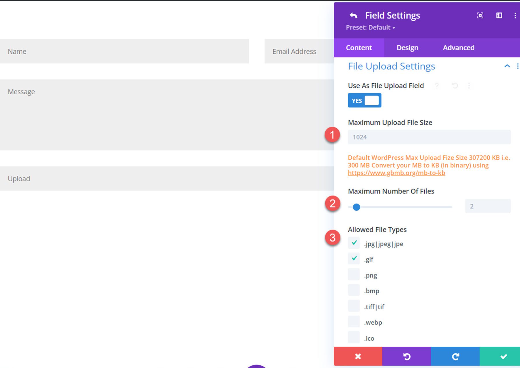 Divi Plugin Highlight Divi Contact Form Helper Datei-Upload Maximum