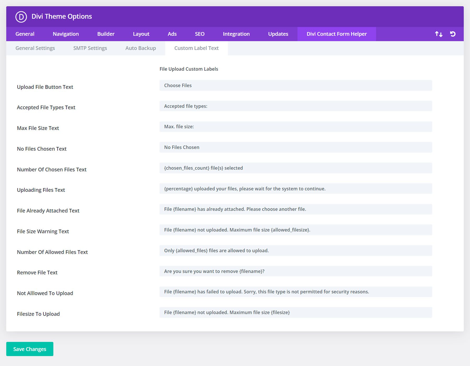 Plugin Divi Evidenzia il testo dell'etichetta personalizzata dell'helper del modulo di contatto Divi