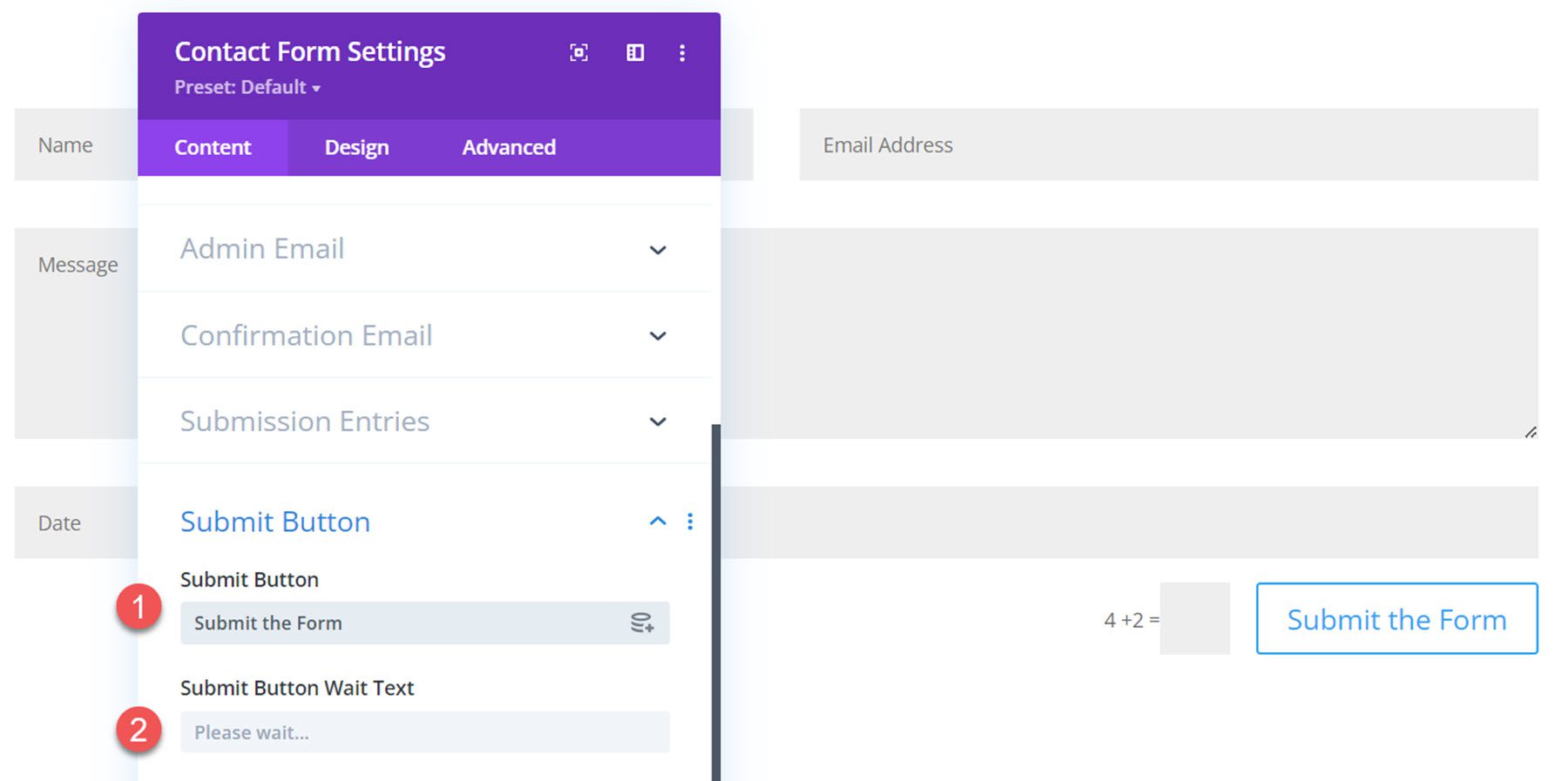 Plugin Divi Mettez en évidence le bouton Soumettre de l'assistant de formulaire de contact Divi