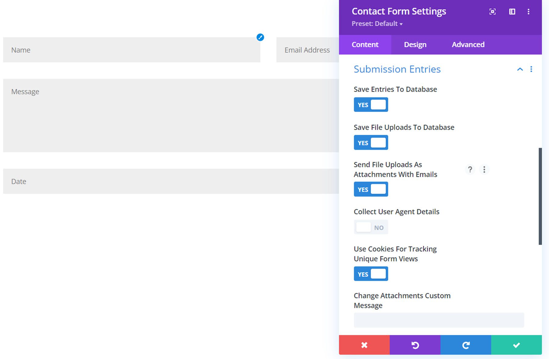 Divi Plugin Highlight Divi Contact Form Assistant إدخالات التقديم