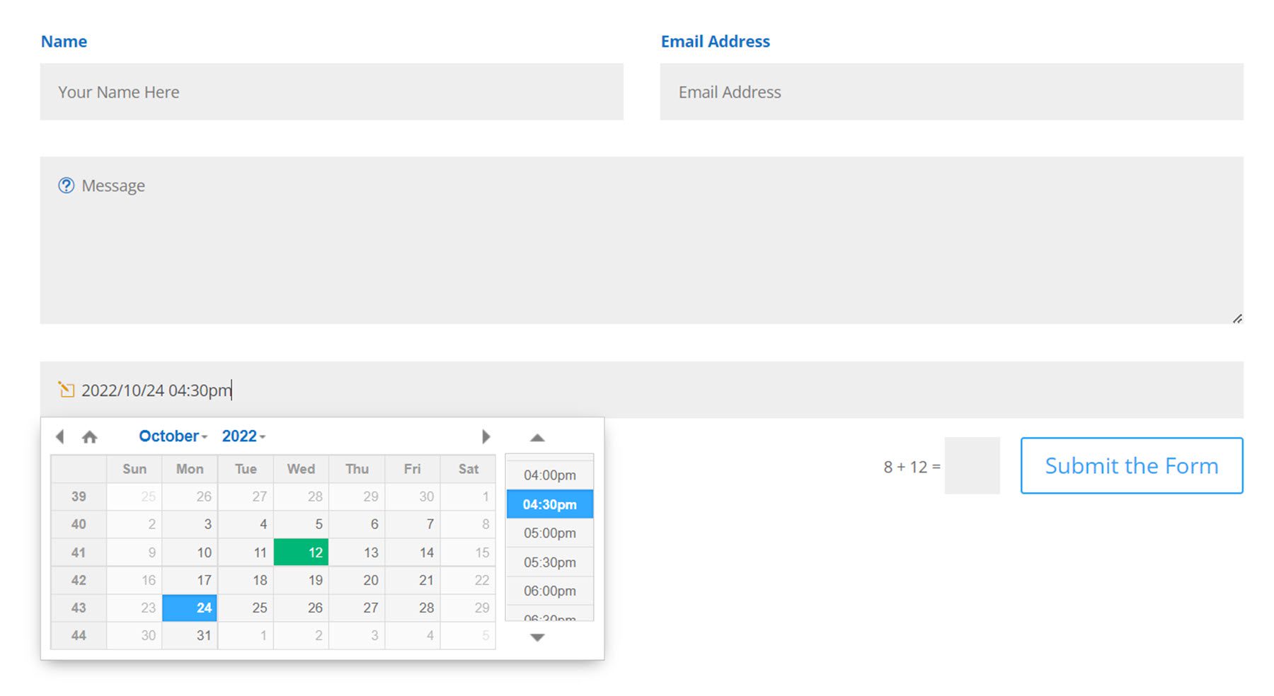 ปลั๊กอิน Divi ไฮไลต์ Divi Contact Form Helper Date Time Picker กำหนดเองได้