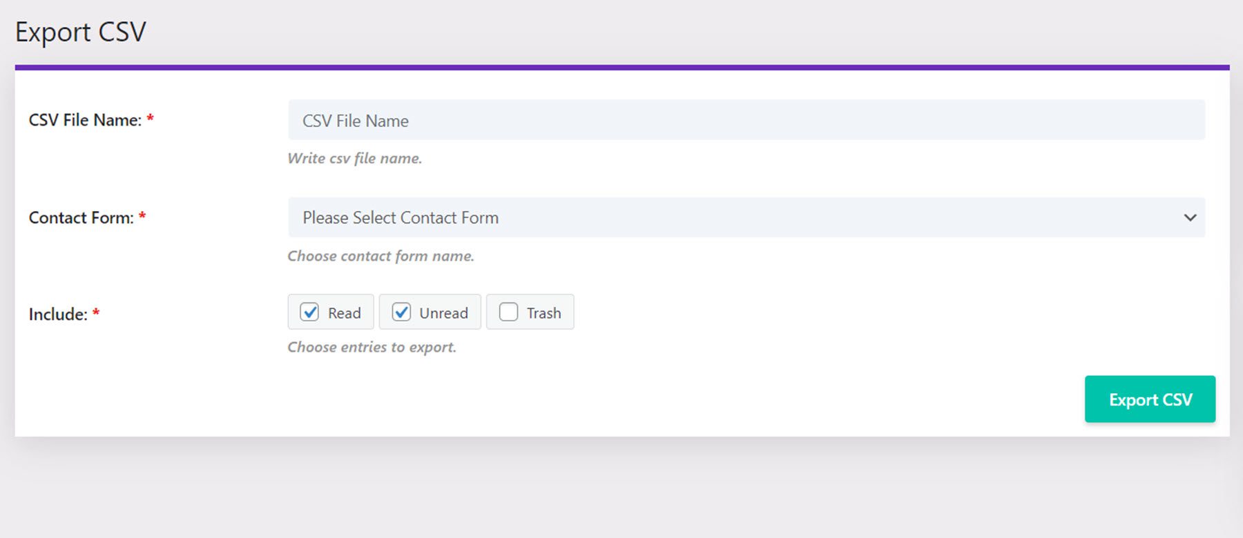 ปลั๊กอิน Divi ไฮไลต์ Divi ตัวช่วยแบบฟอร์มการติดต่อ ส่งออก CSV