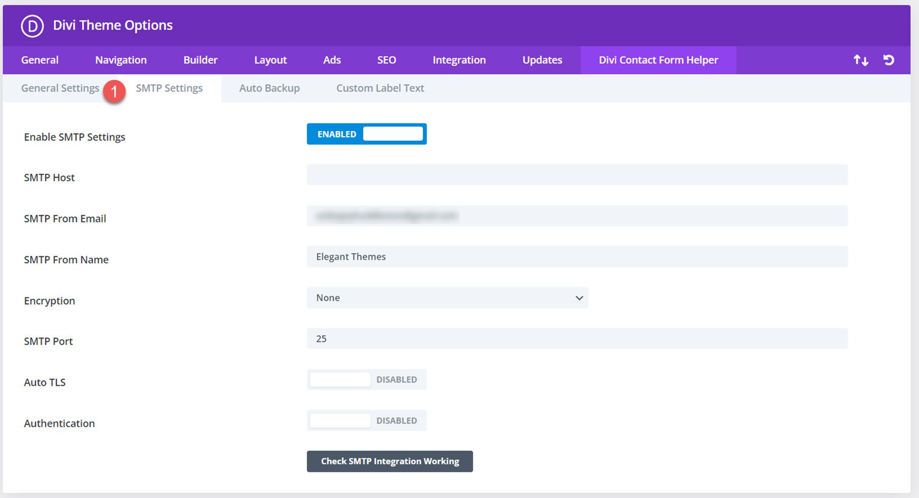 Divi Plugin Mettez en surbrillance Divi Contact Form Helper Paramètres SMTP