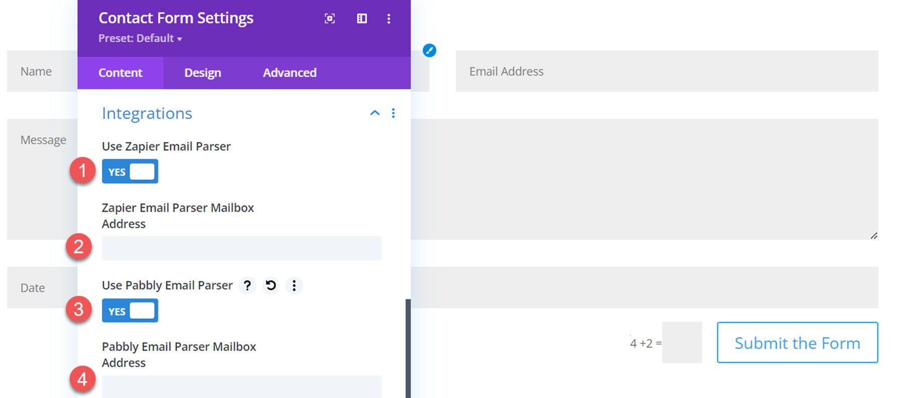 Le plugin Divi met en évidence les intégrations de l'assistant de formulaire de contact Divi