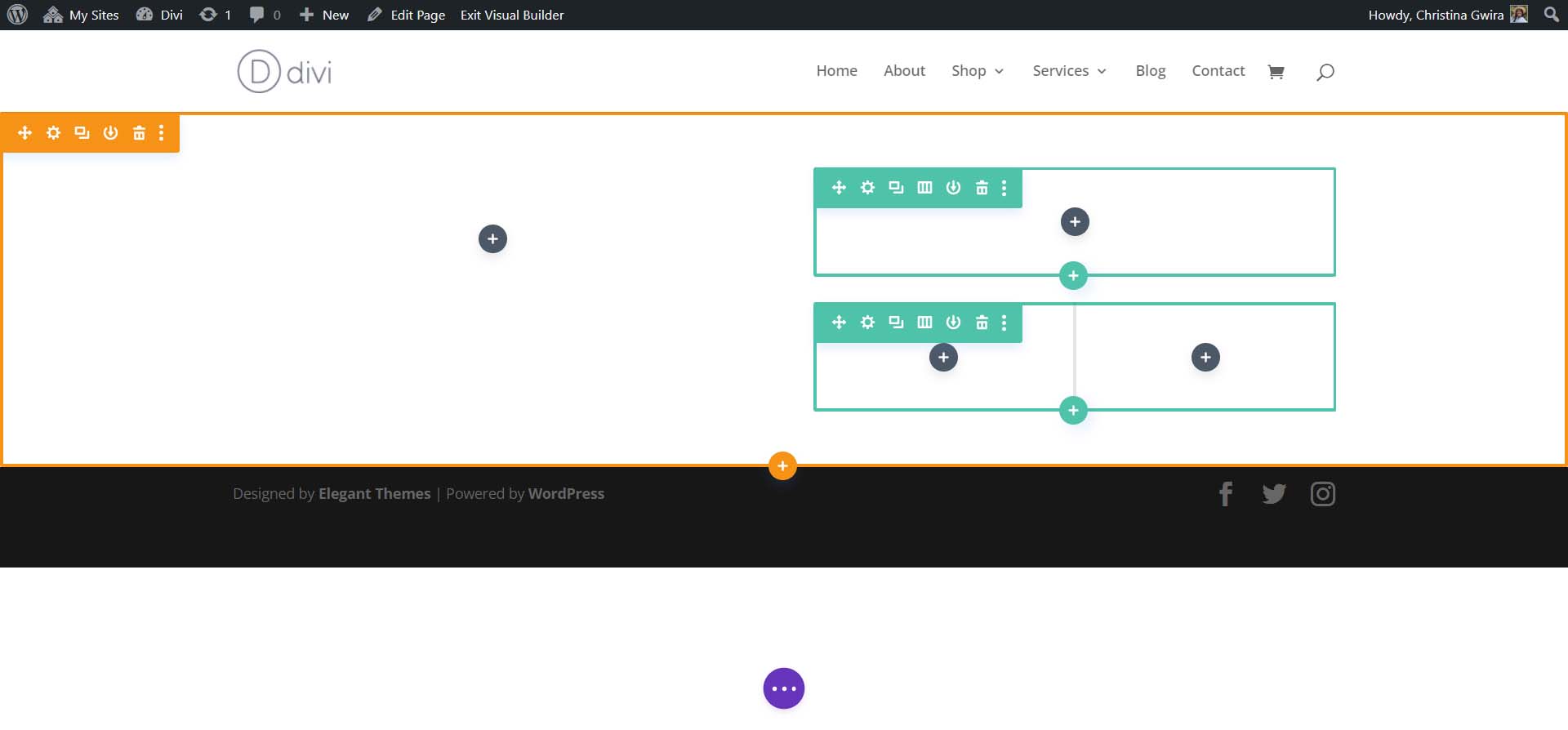 Layout de seção e linha em Divi