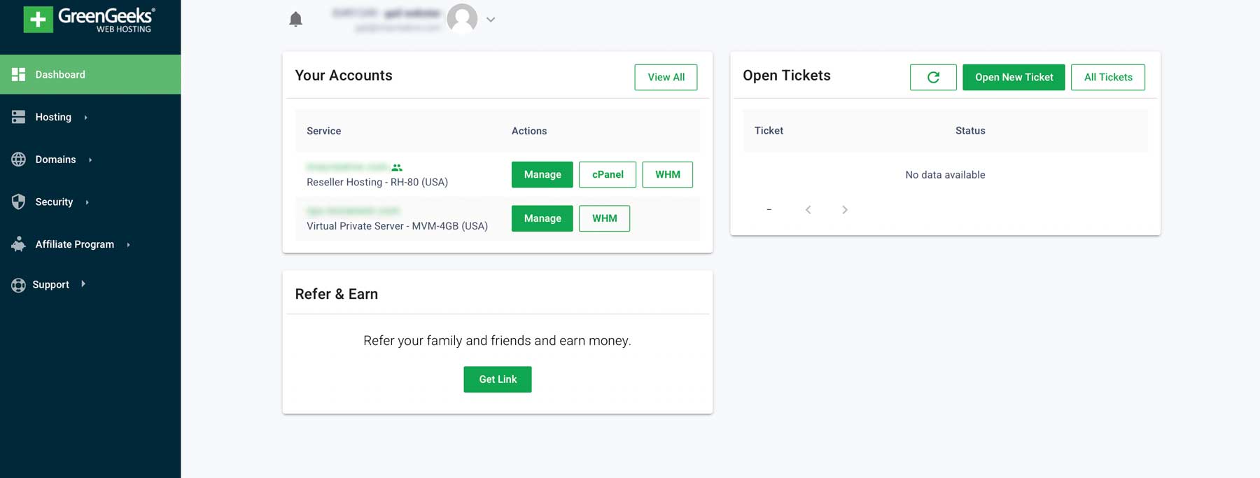 Green Geeks-Dashboard