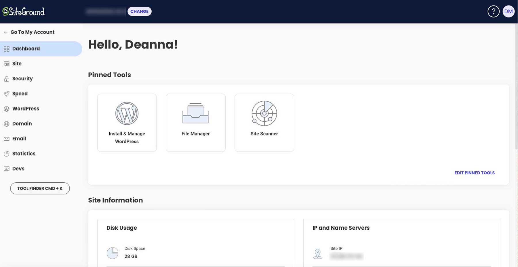 لوحة القيادة SiteGround