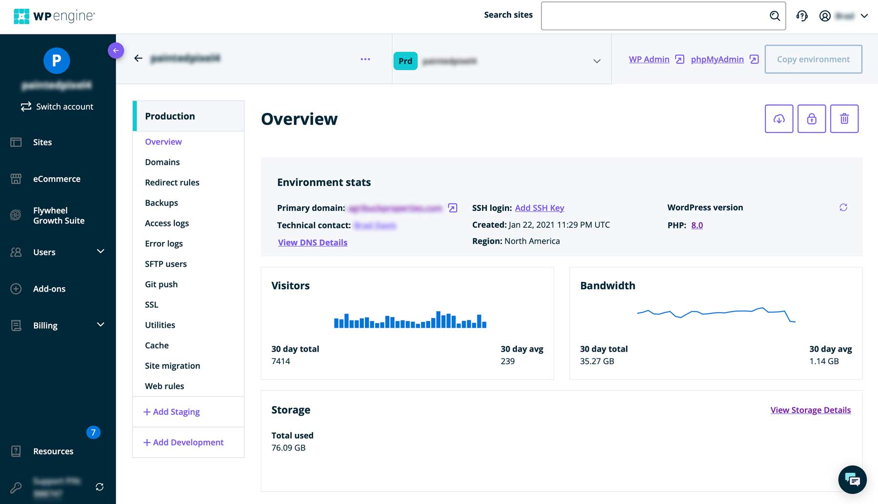 แดชบอร์ด WP Engine