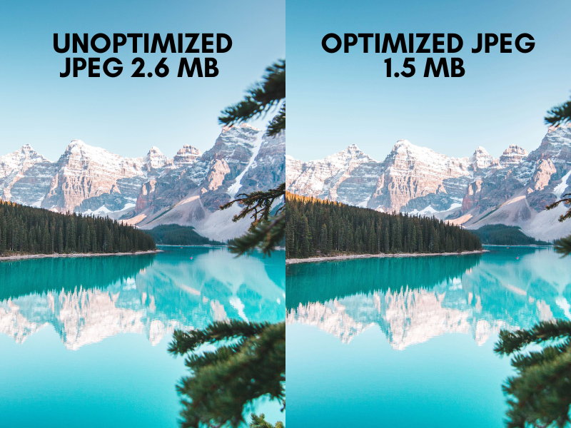 imaginea neoptimizată vs. optimizată una lângă alta