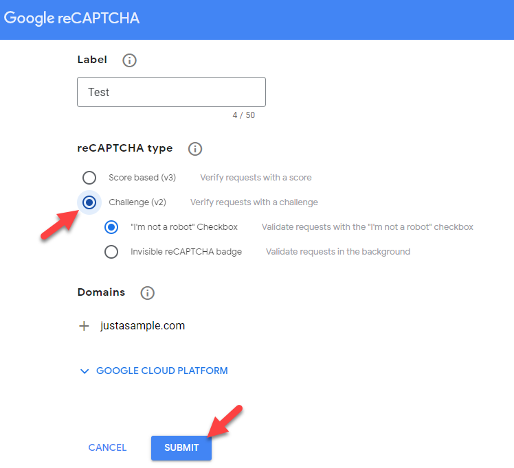 إرسال recaptcha