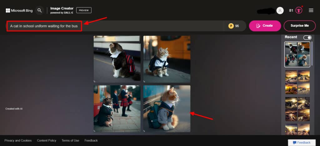 Bing Image Creator でプロンプトを提供する