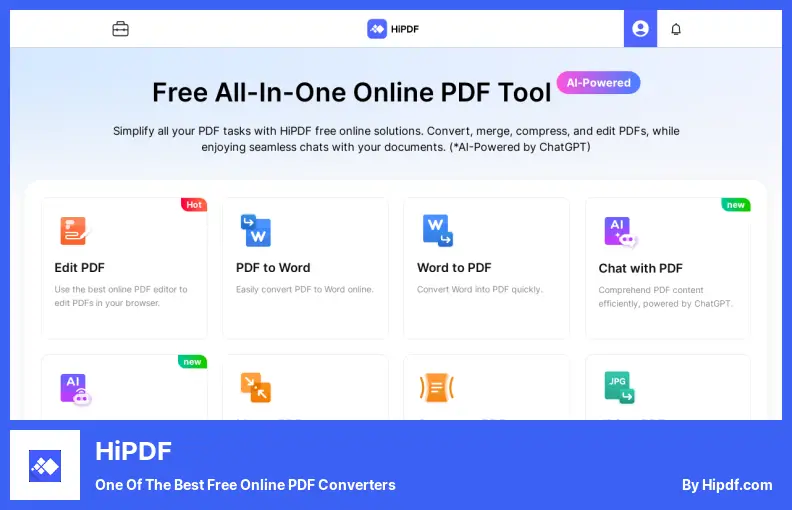 HiPDF - Uno dei migliori convertitori PDF online gratuiti