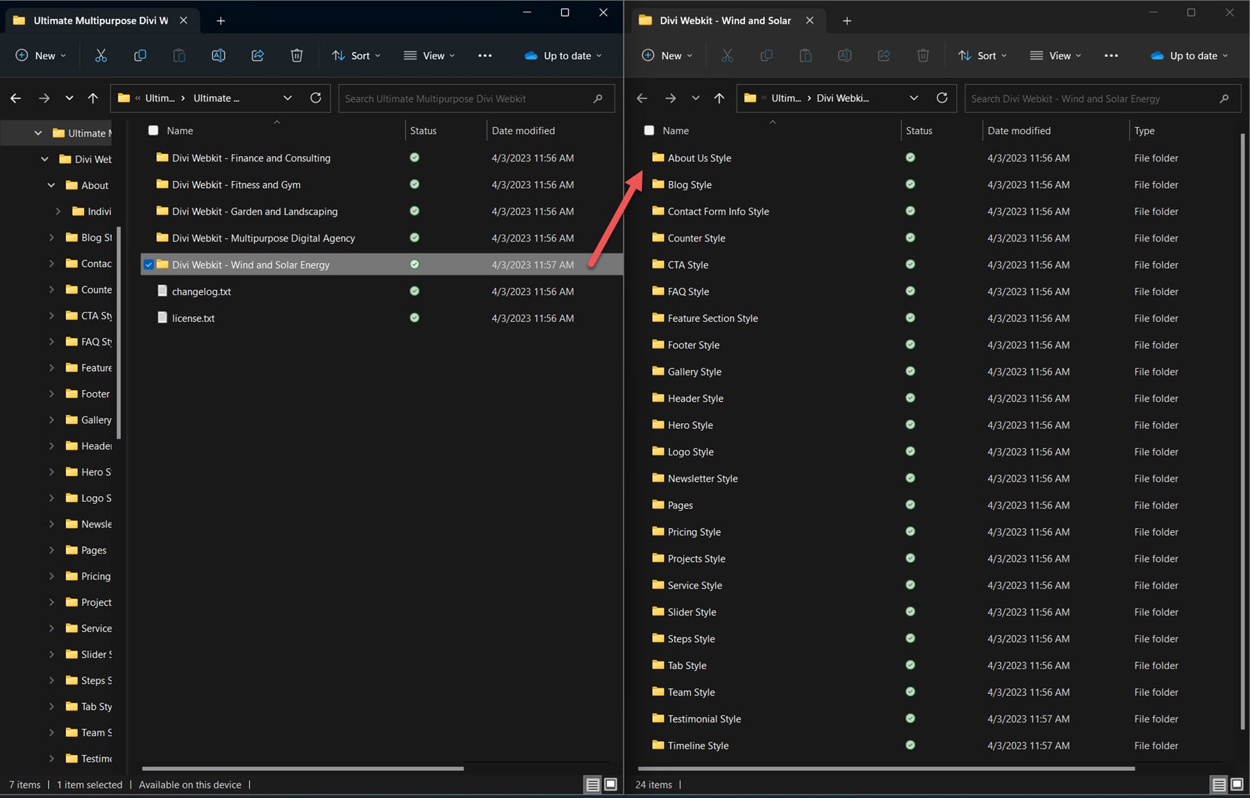 Ultima struttura del file Divi Webkit multiuso