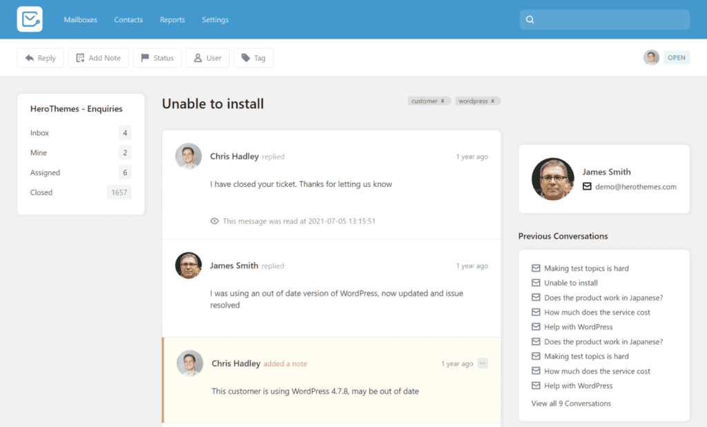 Heroic Inbox-Helpdesk-Ticketing-Softwareschnittstelle