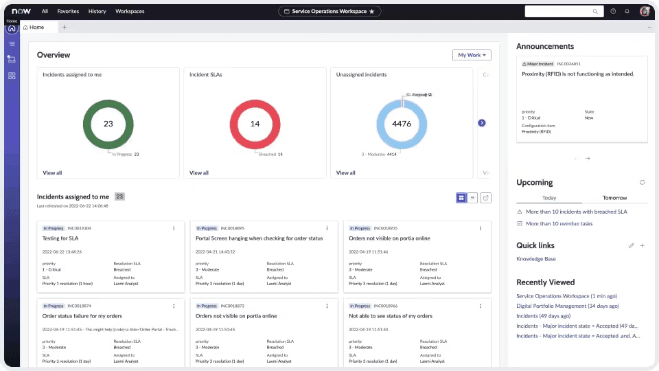 ServiceNow ITSM 服务台解决方案的界面