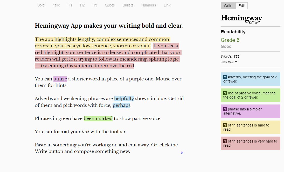 Hemingway - เครื่องมือพิสูจน์อักษรออนไลน์ที่ดีที่สุด