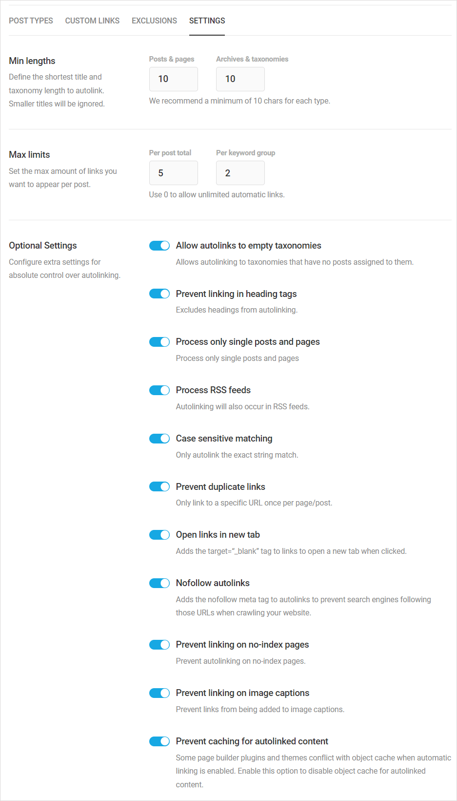 SmartCrawl: Vinculação automática - guia Configurações.