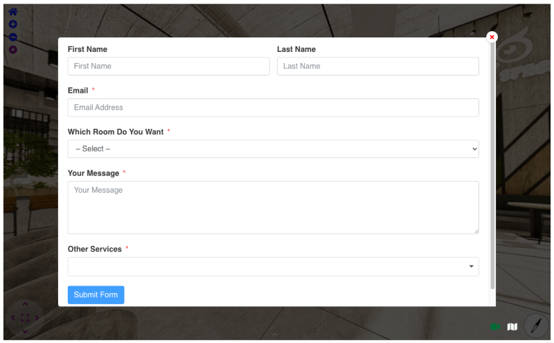 แบบฟอร์มการติดต่อใน Virtual Hotel Tour