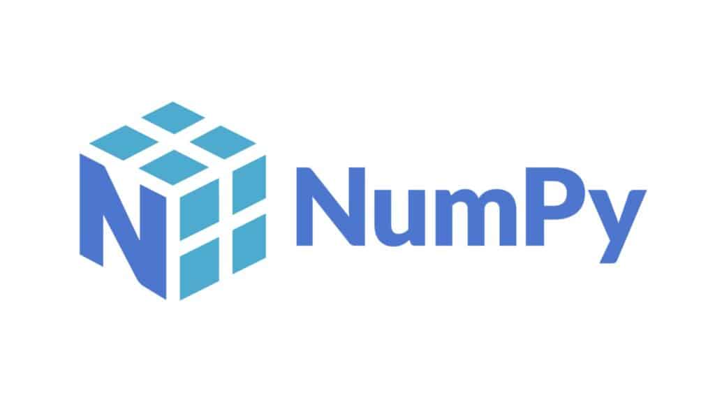 Logo Numpy utworzone z kostki 3D i słowa „NumPy”.