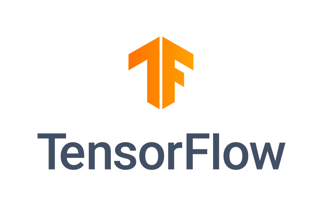 Logo TensorFlow składa się z połowy litery T i litery F oraz nazwy „TensorFlow” poniżej