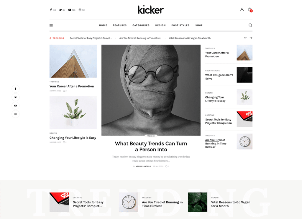 Kicker | Wielozadaniowy magazyn blogowy Motyw WordPress + Gutenberg