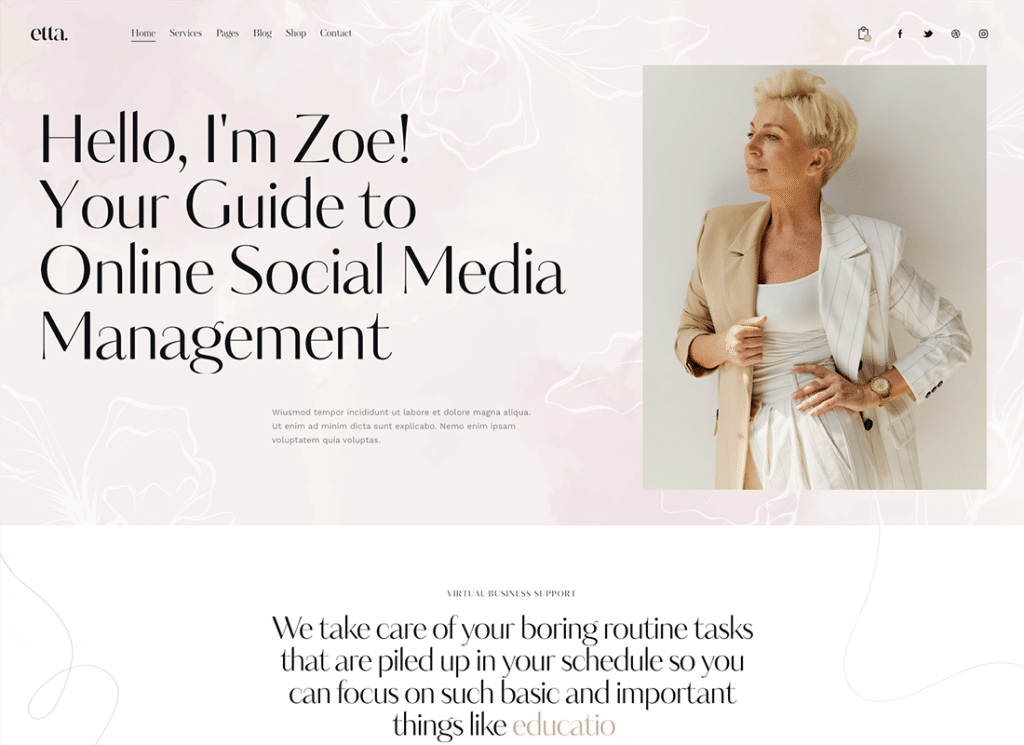Etta | Tema WordPress asistent virtual și specialist în marketing