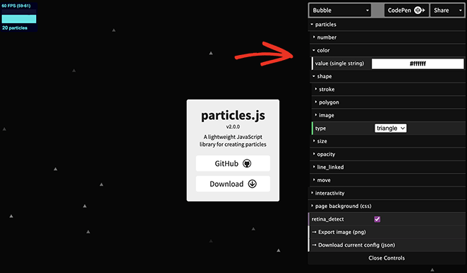 Particlejs configuration