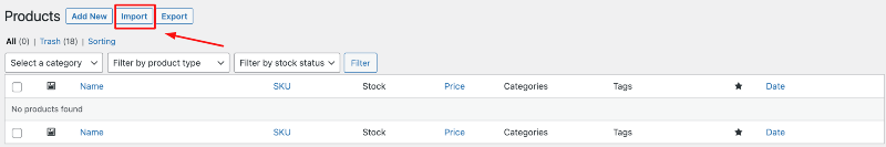 ตัวเลือกการนำเข้าผลิตภัณฑ์ WooCommerce