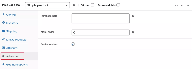 ตัวเลือกขั้นสูงของผลิตภัณฑ์ woocommerce