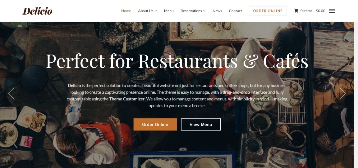 ธีม WordPress ของร้านอาหาร Delicio