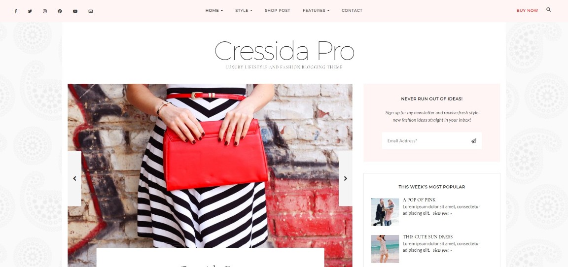 การสาธิต Cressida Pro ไลฟ์สไตล์สุดหรูและแฟชั่นบล็อกธีม