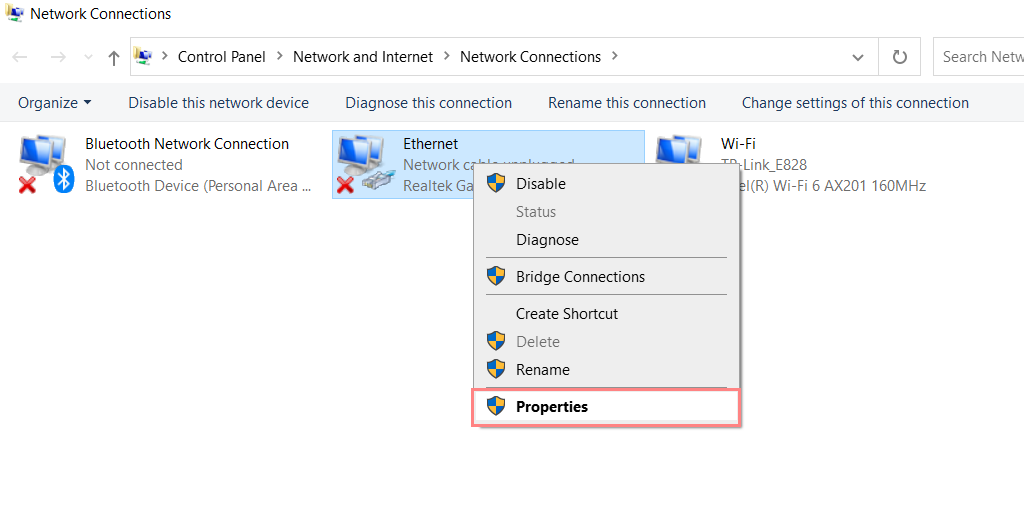 Available Network Connections